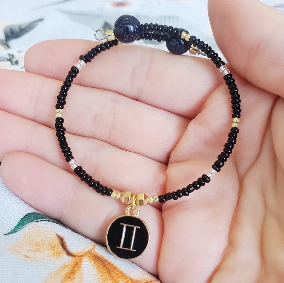 Gold and Blue Goldstone Zodiac Bangle - Picture 5 of 7